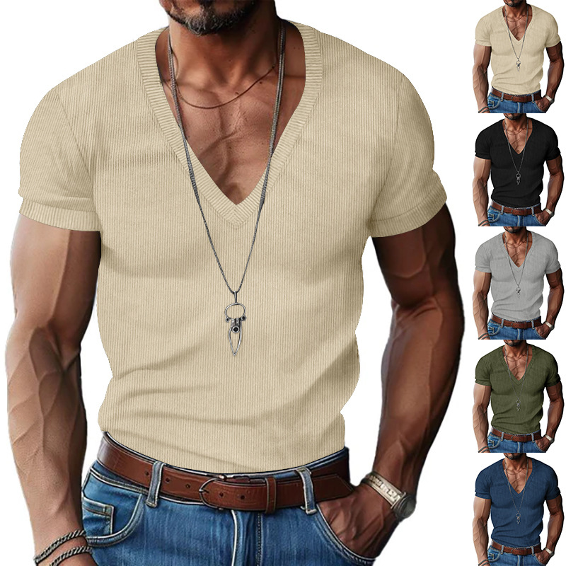 Corduroy Button Up Shirt Men - Kaos Pria Corduroy V-Neck Warna Solid