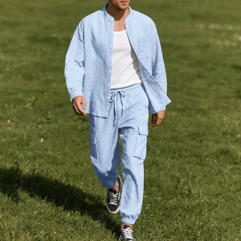 Mens Linen Shirt Long Sleeve - Setelan Linen Pria Dua Potong yang