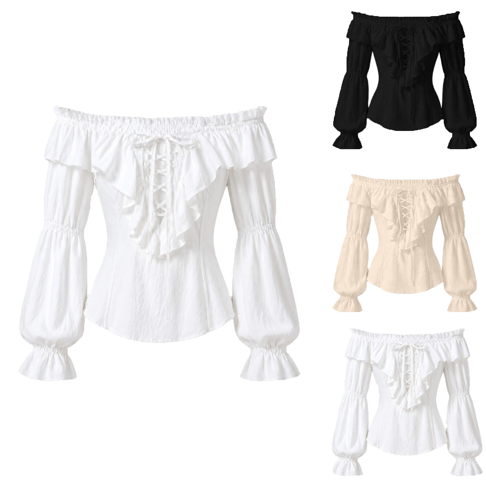Medieval Gothic Lace Up Pirate Shirt - Kemeja Bajak Laut Wanita Gaya Renaisans