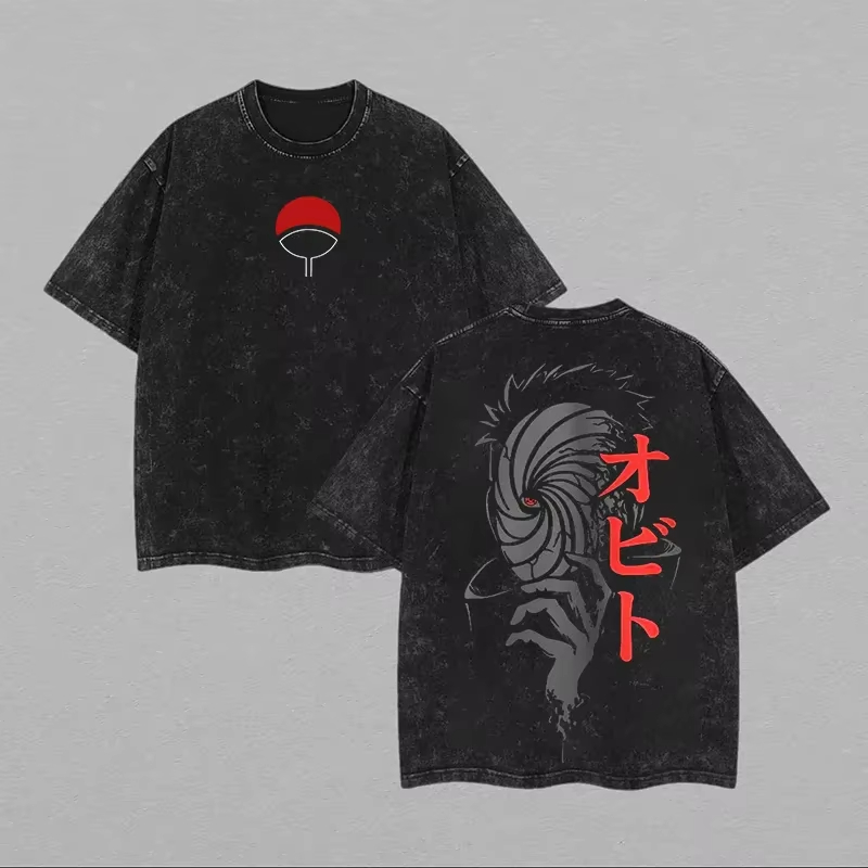 Acid Wash Vintage Graphic T Shirt - Kaos Pria Naruto Obito Uchiha, Masker,