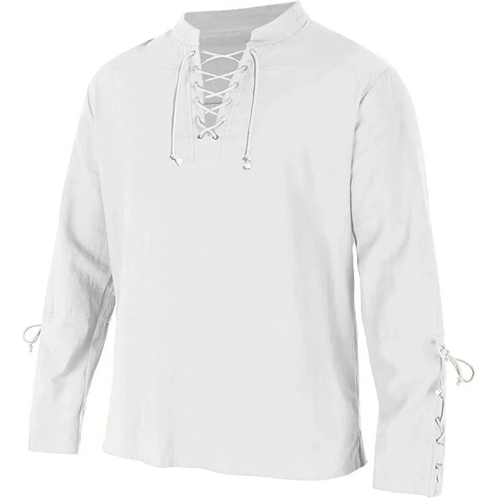 Medieval Gothic Lace Up Pirate Shirt - Kemeja lengan panjang pria, pakaian pria
