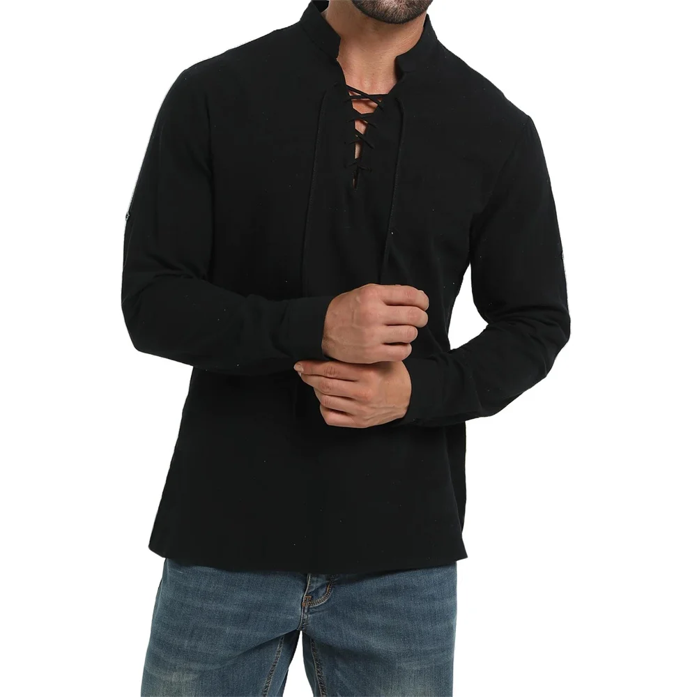 Medieval Gothic Lace Up Pirate Shirt - Kemeja Bajak Laut Pria Musim Semi