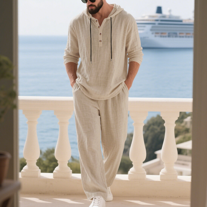 Mens Linen Shirt Long Sleeve - Setelan Kasual Pria Linen Musim Gugur