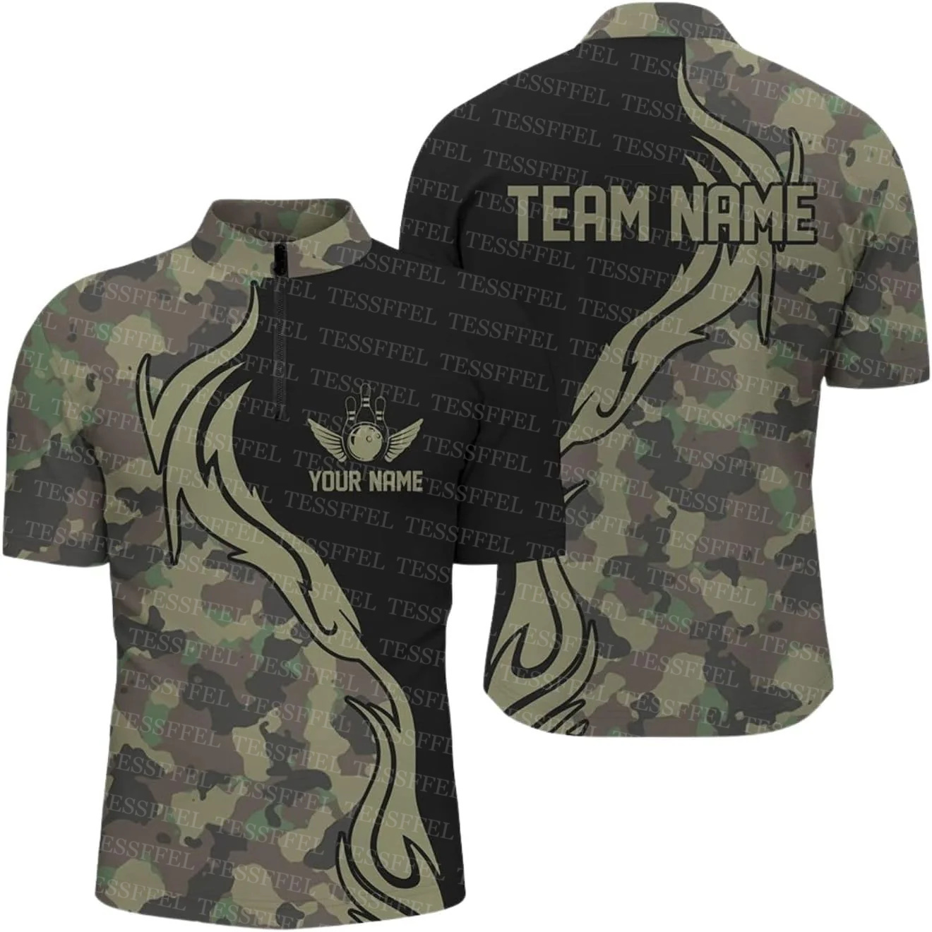 Short Sleeve Bowling Shirt Retro - Nama Kustom Graffiti Flame Strike Bowling