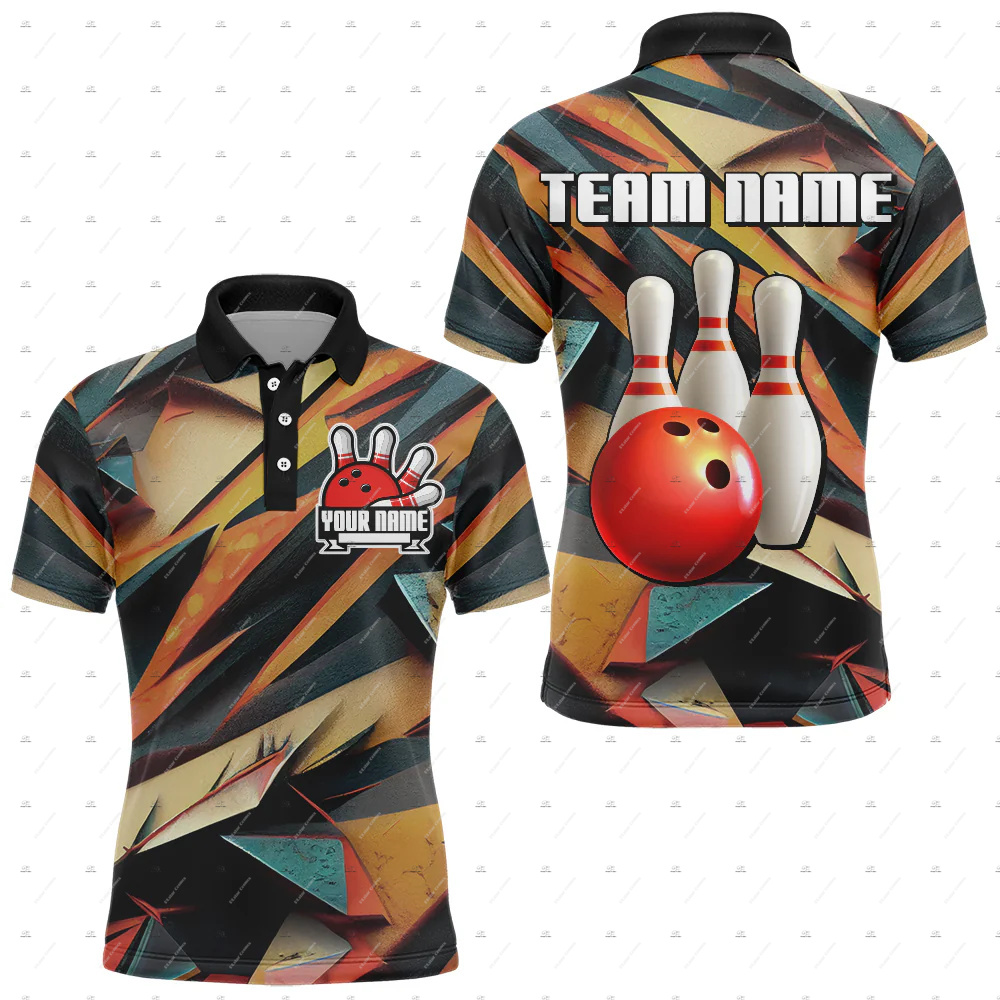 Short Sleeve Bowling Shirt Retro - Nama Kustom Bowling Skull Flame Graffiti