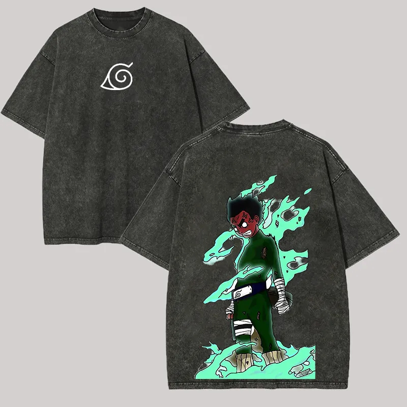 Acid Wash Vintage Graphic T Shirt - Kaos Rock Lee Eight Gates Naruto