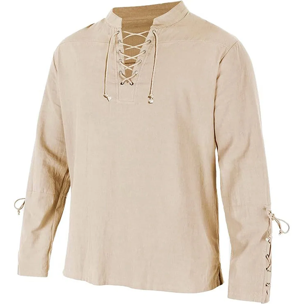 Medieval Gothic Lace Up Pirate Shirt - Kemeja lengan panjang pria, pakaian pria