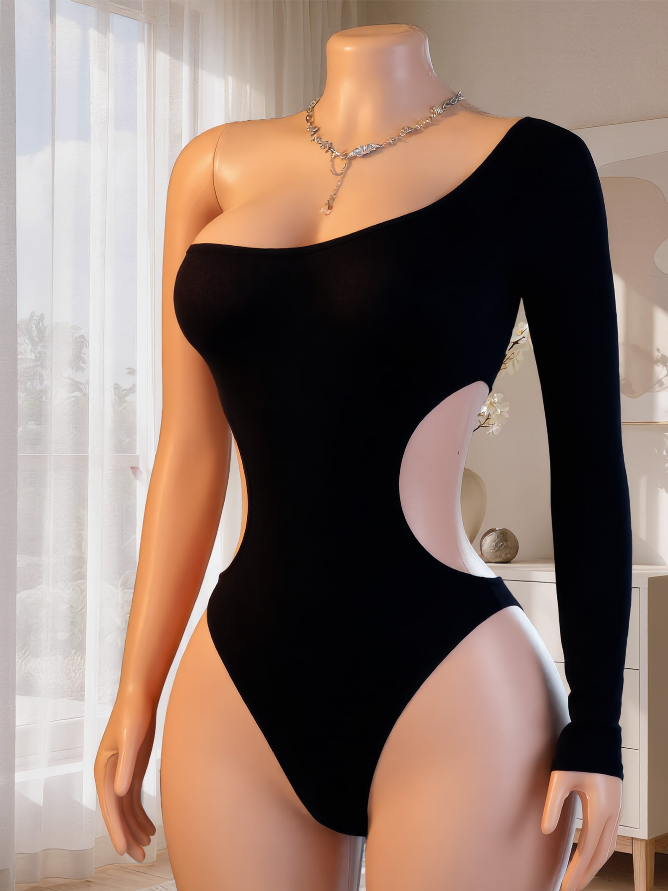 Underwear - Bodysuit Wanita Satu Bahu Lengan Panjang