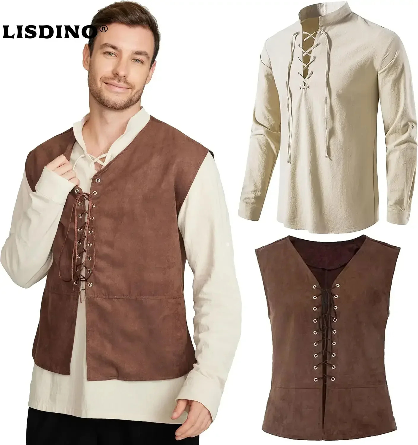 Medieval Gothic Lace Up Pirate Shirt - Set 2 Potong Rompi Bajak Laut