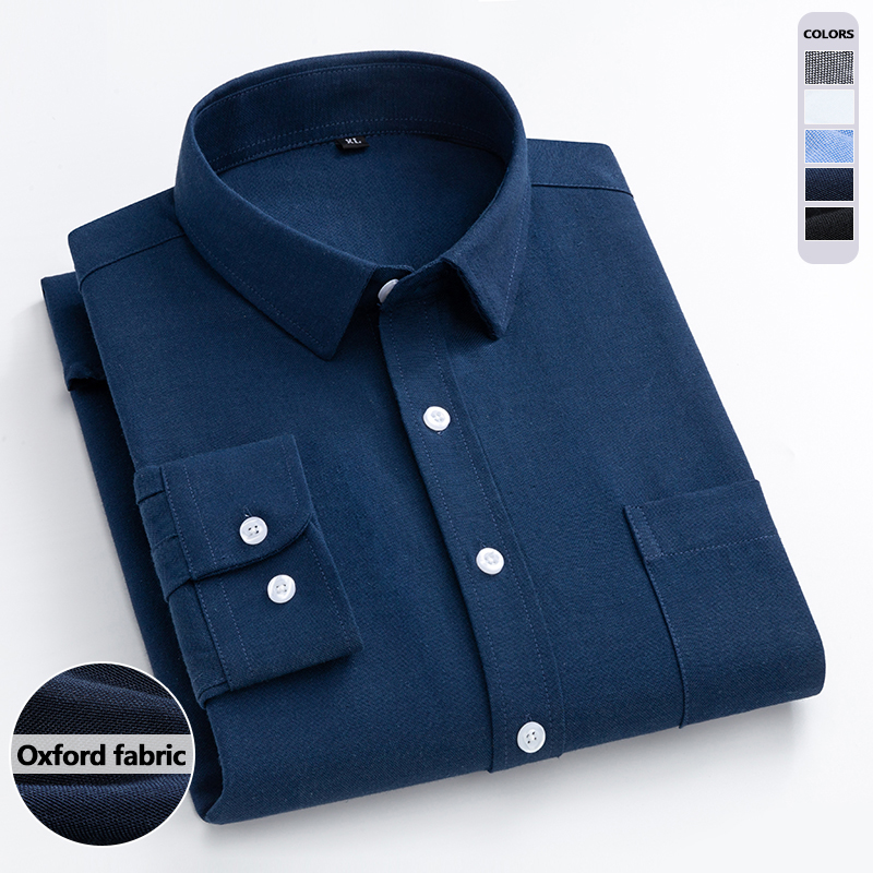 Oxford Cotton Casual Shirt Business - Kemeja Oxford Biru Navy Pria Lengan