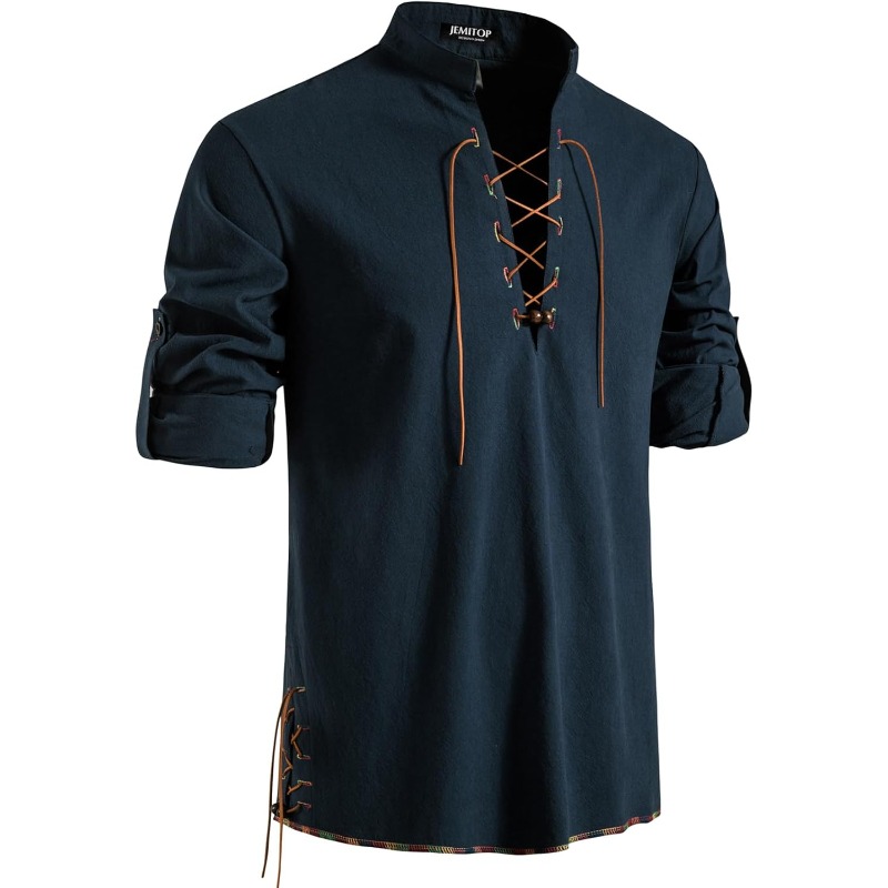 Medieval Gothic Lace Up Pirate Shirt - Kemeja Bajak Laut Pria Viking Retro