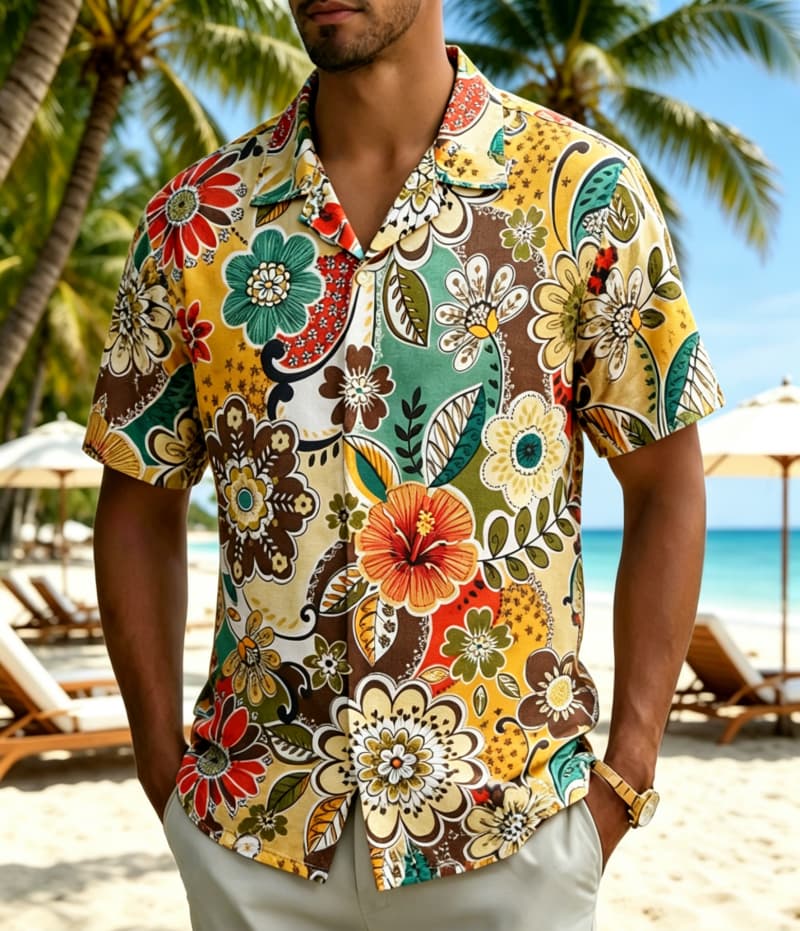 Vintage Hawaiian Floral Shirt - Kemeja Pria Vintage Boho Motif Bunga