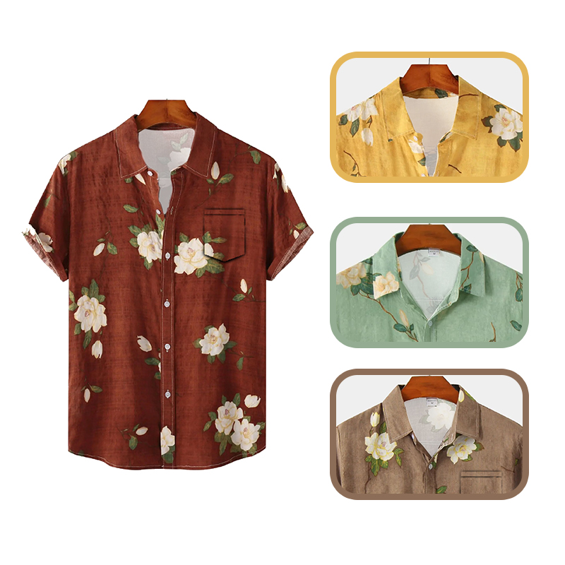 Vintage Hawaiian Floral Shirt - Kemeja lengan pendek gaya Hawaii pria,