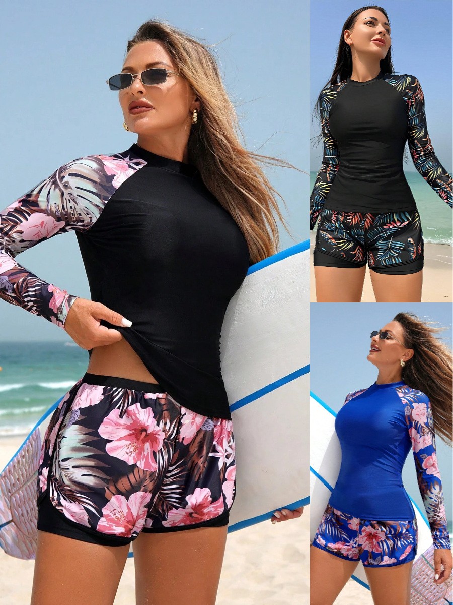 Shorts - Tankini Y2k Wanita Lengan Panjang Crop