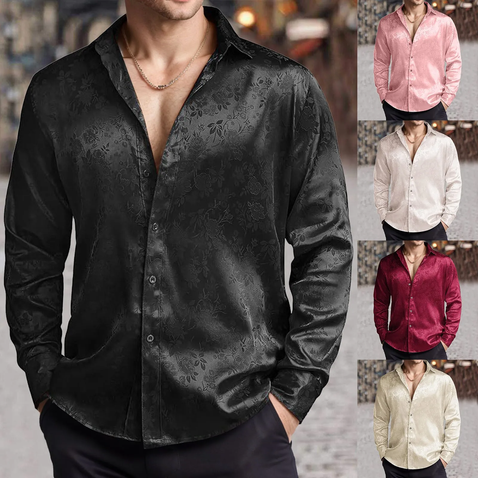 Mens Satin Silk Dress Shirt - Kemeja Satin Sutra Imitasi Pria Kemeja