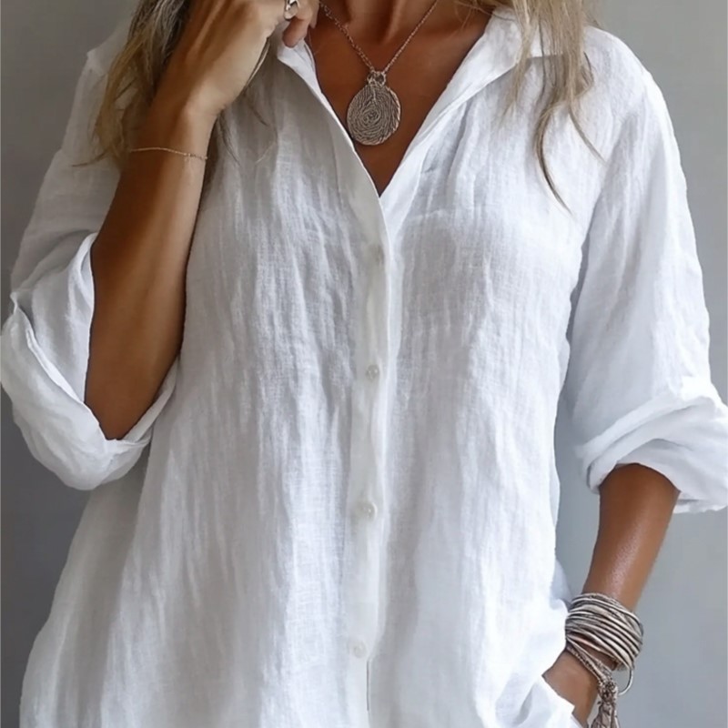 Mens Linen Shirt Long Sleeve - Baju Wanita Musim Semi Gugur, Kemeja