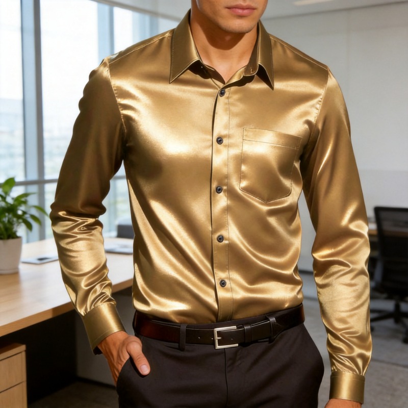 Mens Satin Silk Dress Shirt - Kemeja Pria Bahan Satin Ice Silk