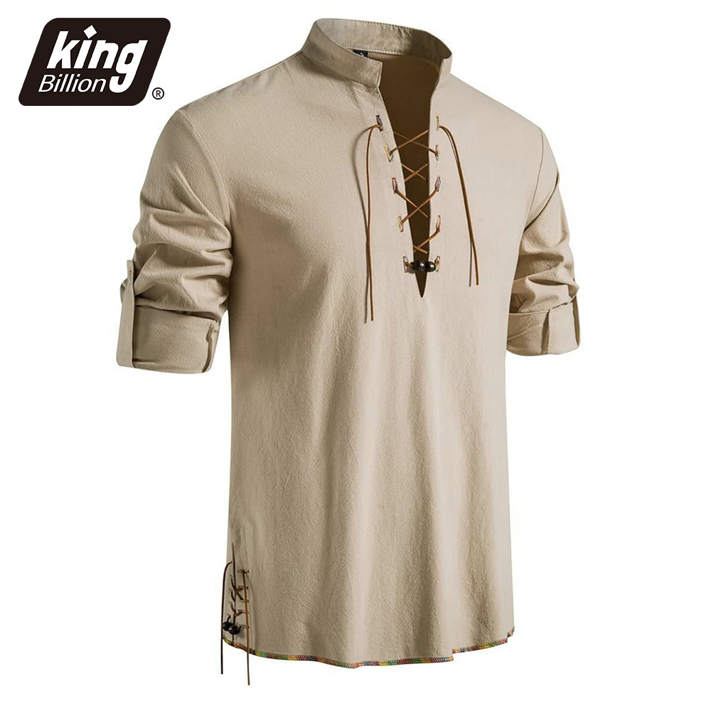 Medieval Gothic Lace Up Pirate Shirt - Kemeja Pria Model Henley Neck Abad