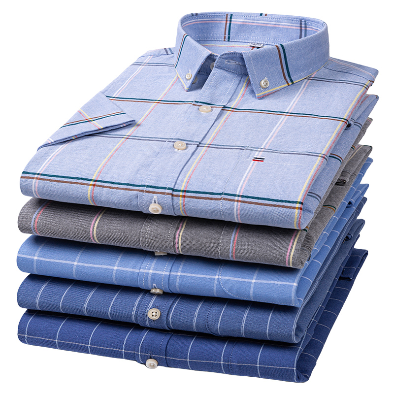 Oxford Cotton Casual Shirt Business - Kemeja Pria Berkualitas Lengan Pendek Kotak-kotak