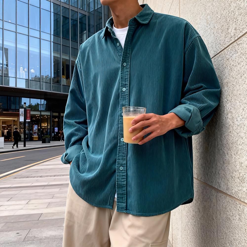 Corduroy Button Up Shirt Men - Kemeja Korduroi Pria Baru, Model Santai,