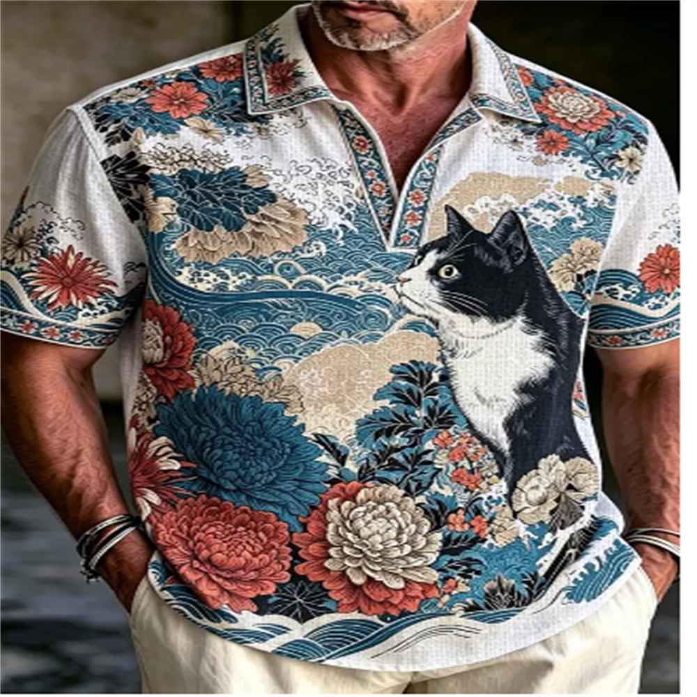 Vintage Hawaiian Floral Shirt - Kemeja Polo Lengan Pendek Pria Vintage