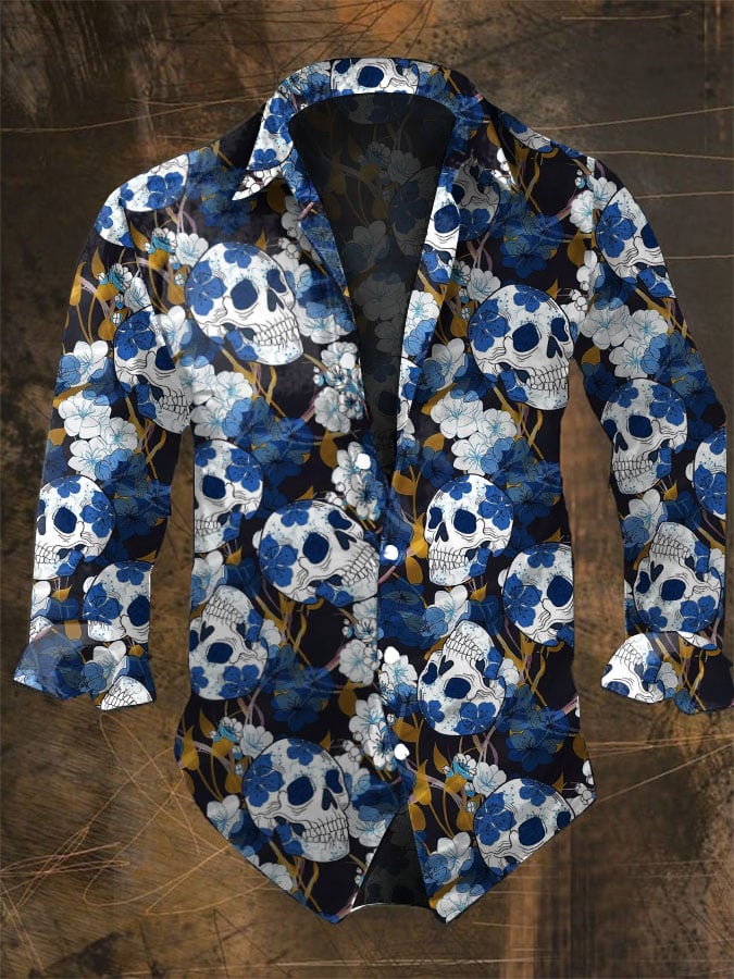 Vintage Hawaiian Floral Shirt - Halloween kemeja lengan panjang pria, Kemeja