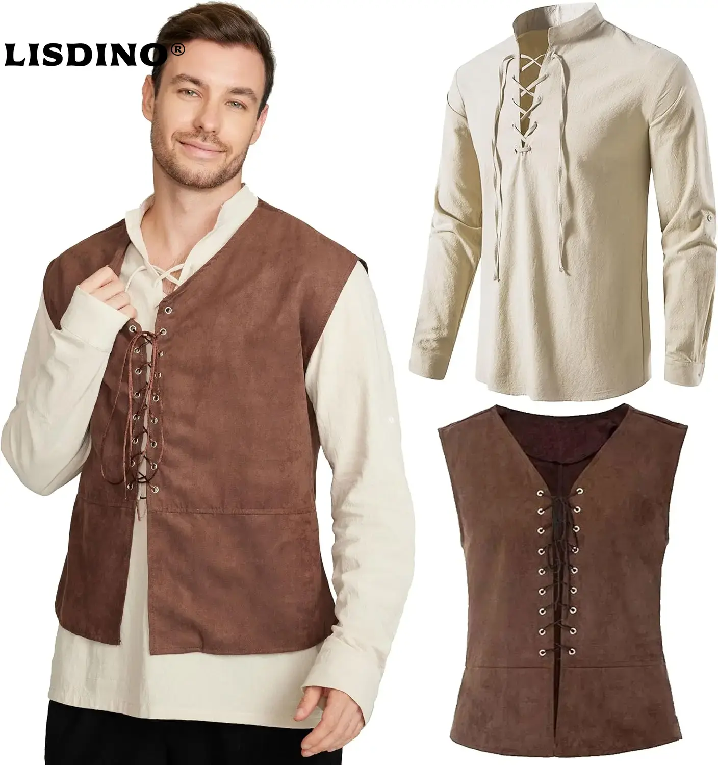 Medieval Gothic Lace Up Pirate Shirt - Set 2 potong Rompi Bajak Laut