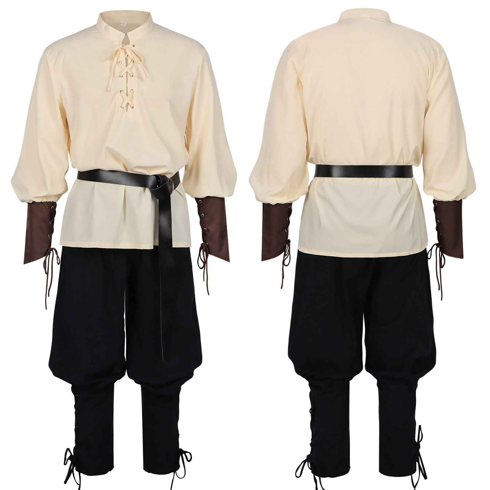 Medieval Gothic Lace Up Pirate Shirt - Kemeja LARP Abad Pertengahan Pria dengan
