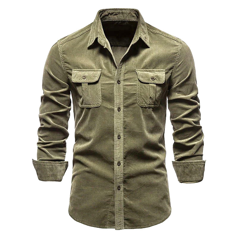 Corduroy Button Up Shirt Men - Kemeja Korduroi Baru Pria Mantel Lengan