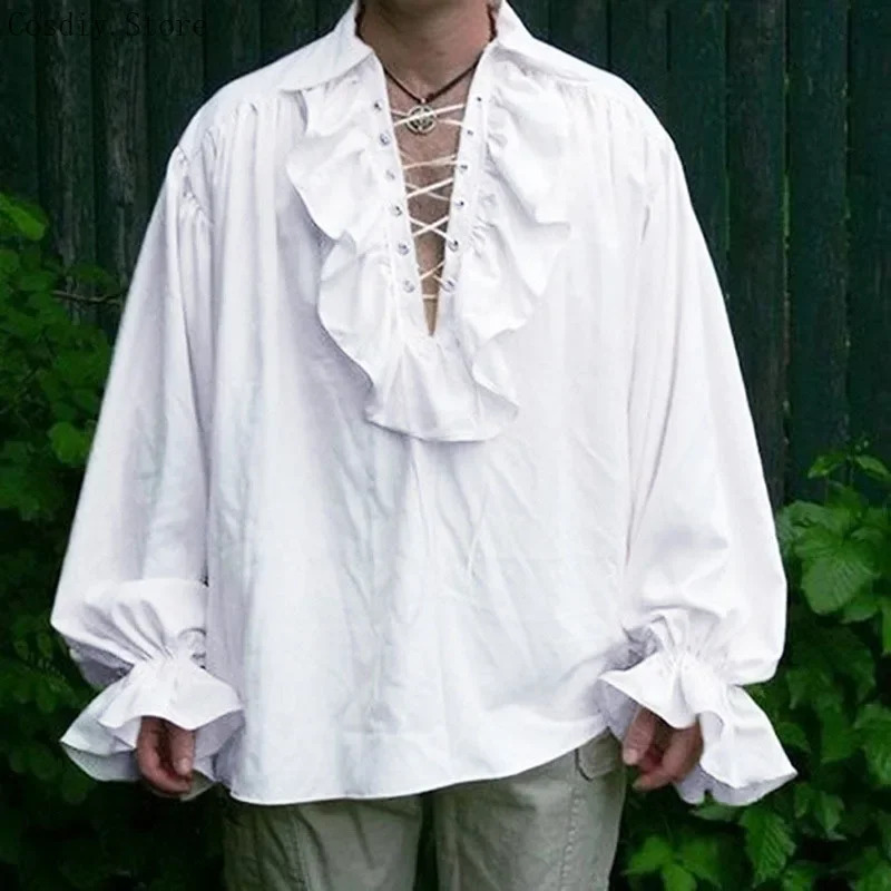 Medieval Gothic Lace Up Pirate Shirt - Kostum Halloween Bajak Laut Abad Pertengahan