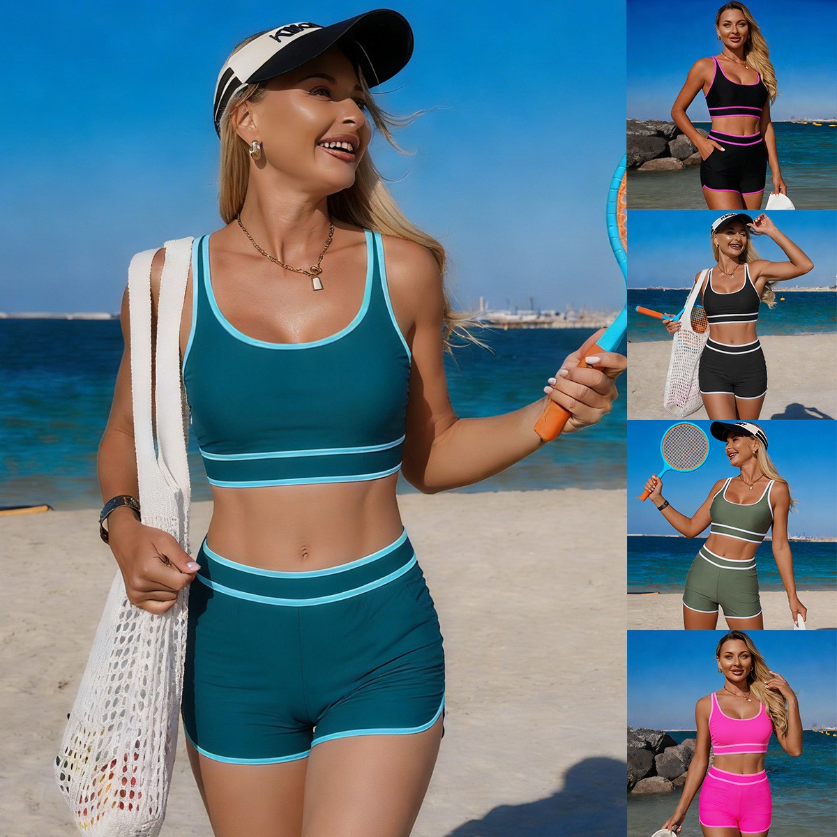 Shorts - Bikini Hijau Zaitun Atasan Crop Tanpa