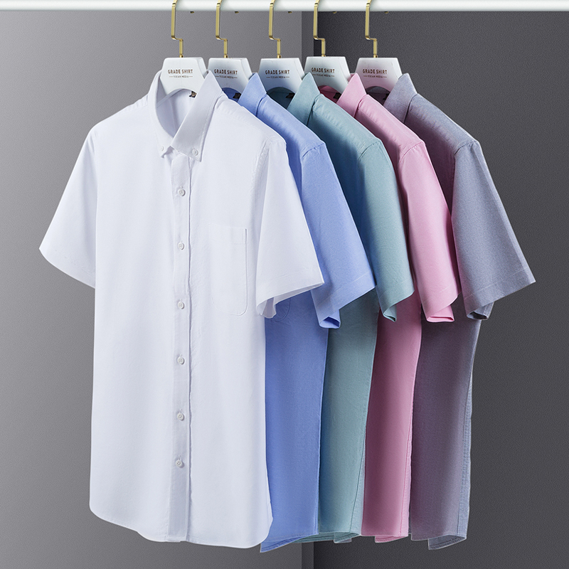 Oxford Cotton Casual Shirt Business - Kemeja lengan pendek pria, musim panas