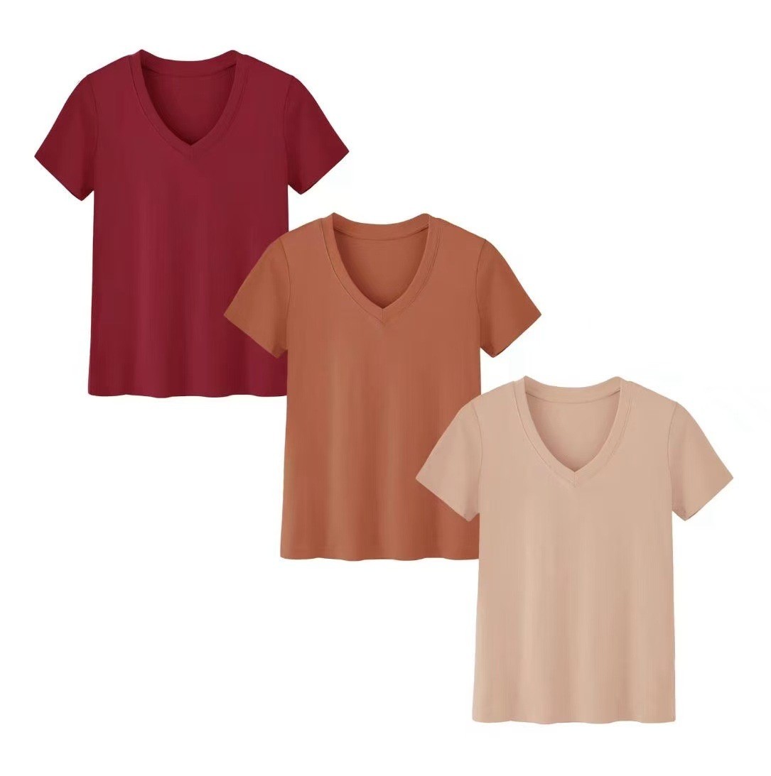 T-Shirts - Setelan Rajut Lengan Pendek Kerah Tinggi