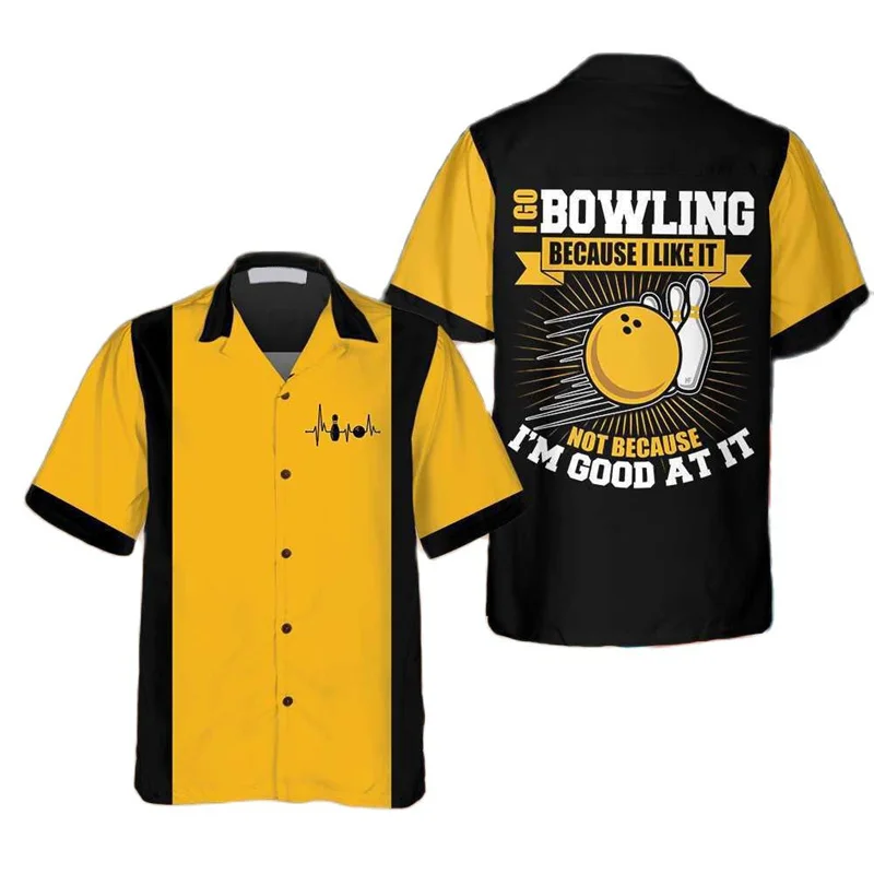 Short Sleeve Bowling Shirt Retro - Kemeja Cetak Bola Bowling Retro Klasik