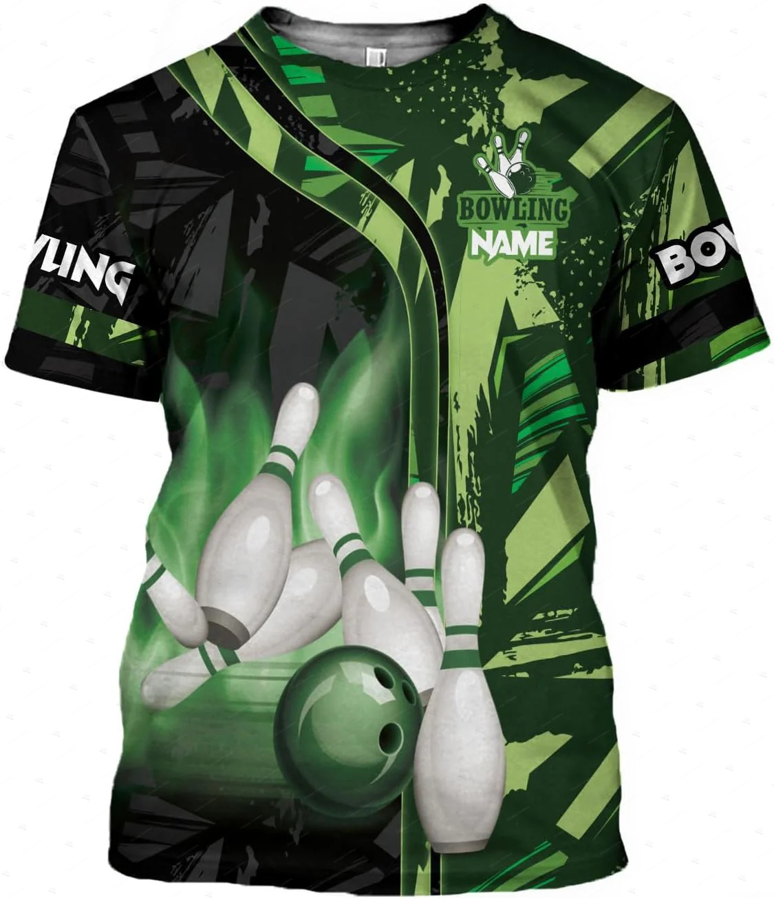 Short Sleeve Bowling Shirt Retro - Nama Kustom Gradien Bowling Api Grafiti