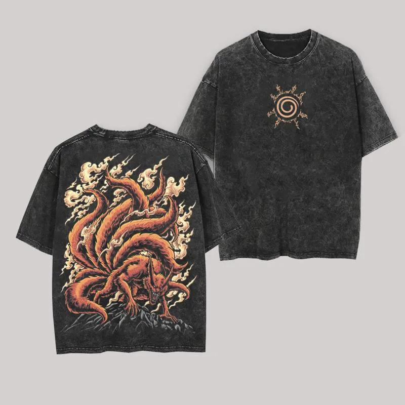 Acid Wash Vintage Graphic T Shirt - Kaus Kurama Kyuubi Naruto Vintage Acid