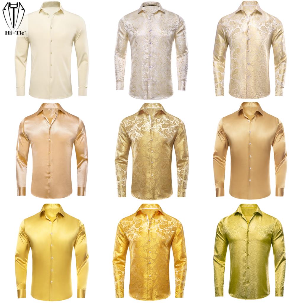 Mens Satin Silk Dress Shirt - Kemeja lengan panjang pria, kemeja lengan