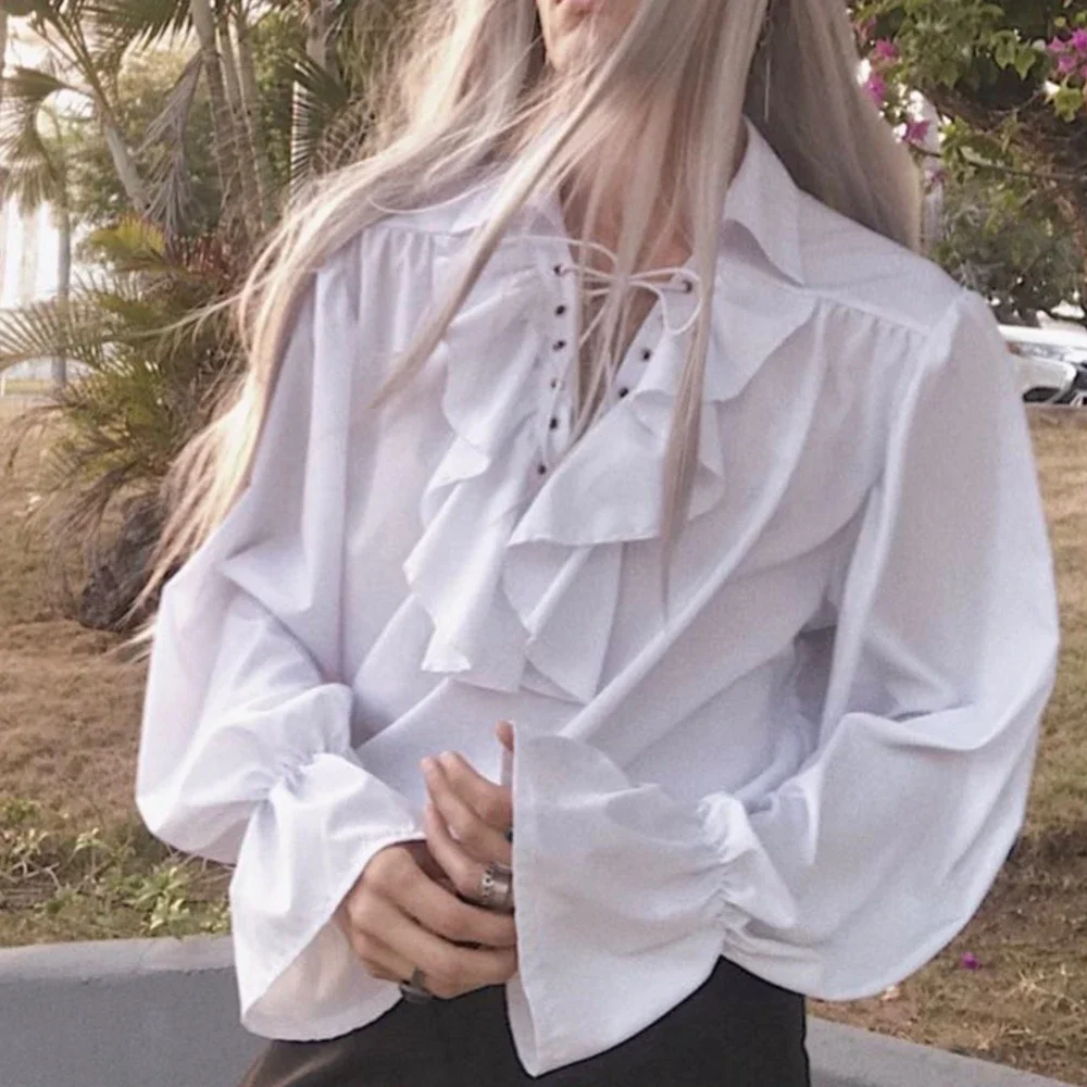Medieval Gothic Lace Up Pirate Shirt - Kemeja Bajak Laut Pria, Kemeja Pangeran