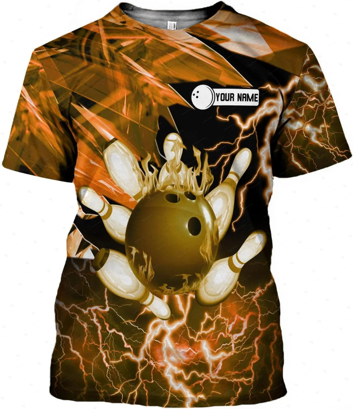 Short Sleeve Bowling Shirt Retro - Nama Kustom Gradien Bowling Api Grafiti