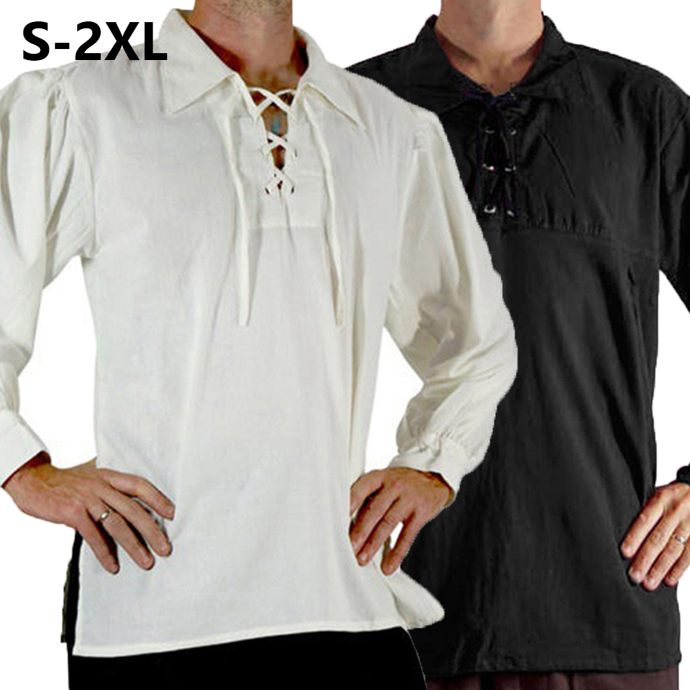 Medieval Gothic Lace Up Pirate Shirt - Kostum Abad Pertengahan Renaisans Pria, Kemeja