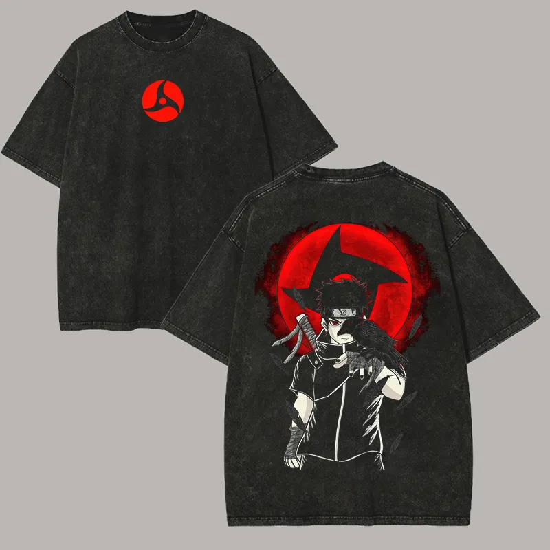 Acid Wash Vintage Graphic T Shirt - Kaos Naruto Shisui Uchiha Mangekyo Sharingan