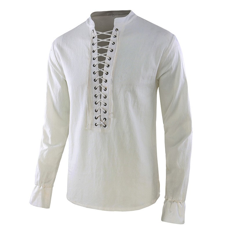 Mens Linen Shirt Long Sleeve - Kemeja Renaisans Pria Baju Bajak Laut