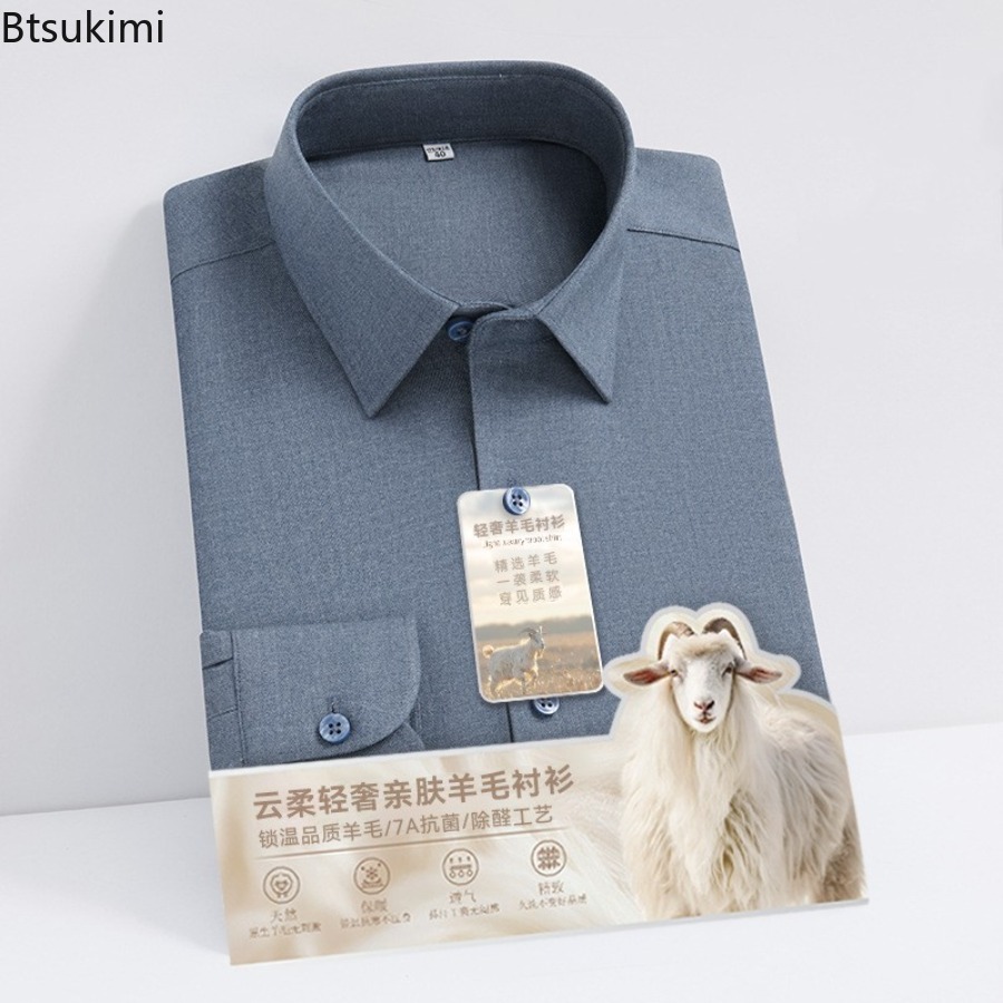 Mandarin Collar Formal Shirt Slim Fit - Kemeja Lengan Panjang Wol Modal Berkualitas