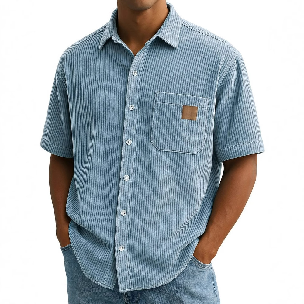 Corduroy Button Up Shirt Men - Kemeja Lengan Pendek Korduroi Pria, Kemeja