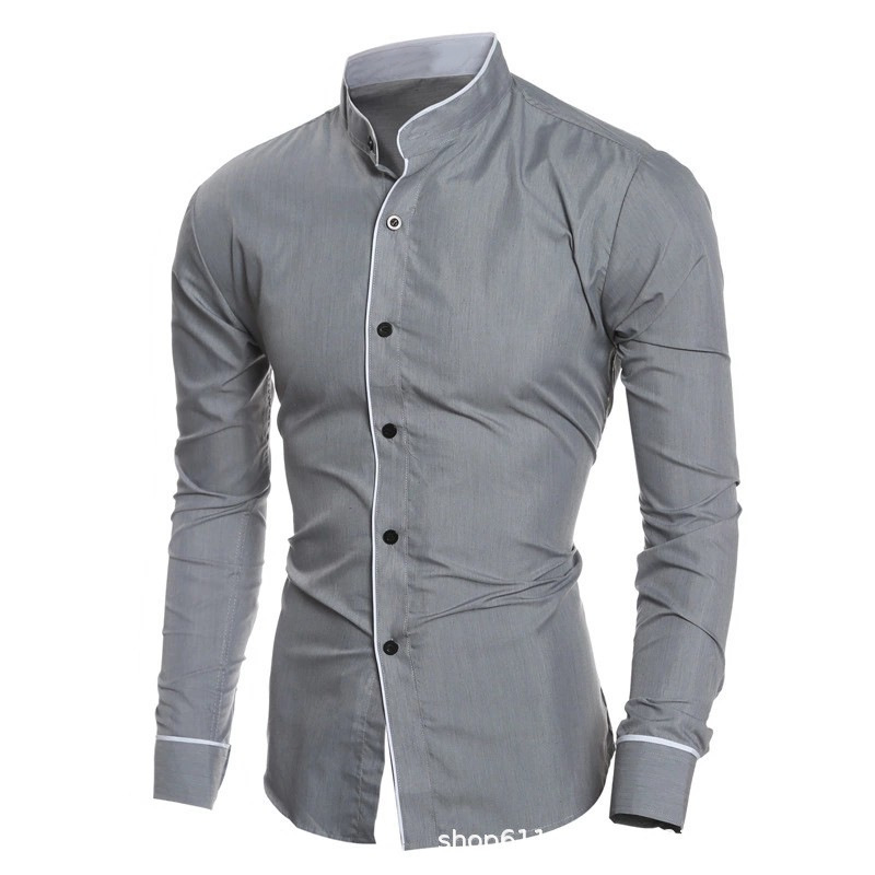 Kemeja Pria Slim Fit Warna Sol - Mandarin Collar Formal Shirt Slim Fit ulasan dan harga