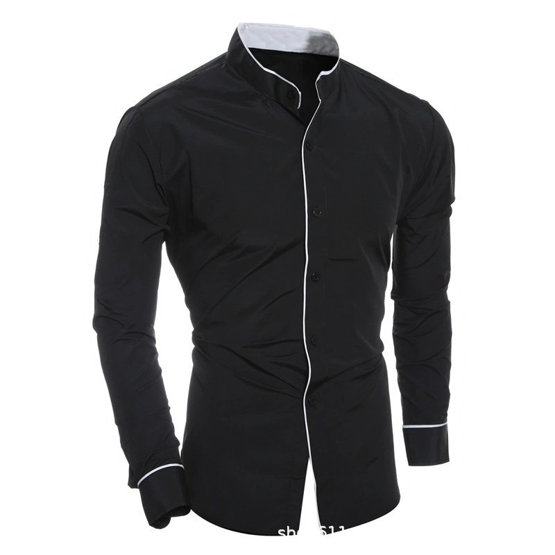 Kemeja Pria Slim Fit Warna Sol - Mandarin Collar Formal Shirt Slim Fit ulasan dan harga