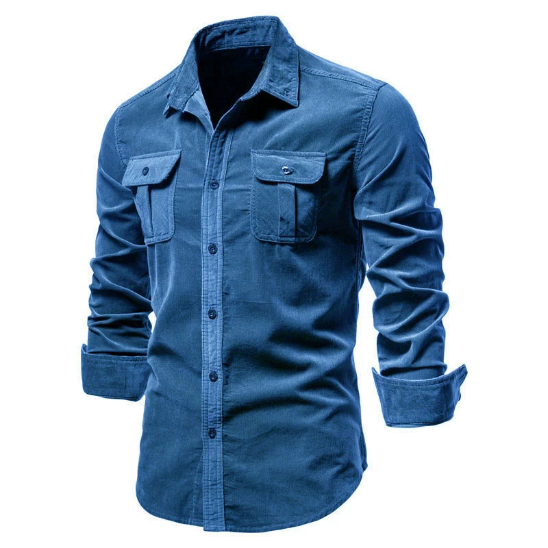 Kemeja Jaket Kasual Pria Bahan - Corduroy Button Up Shirt Men ulasan dan harga