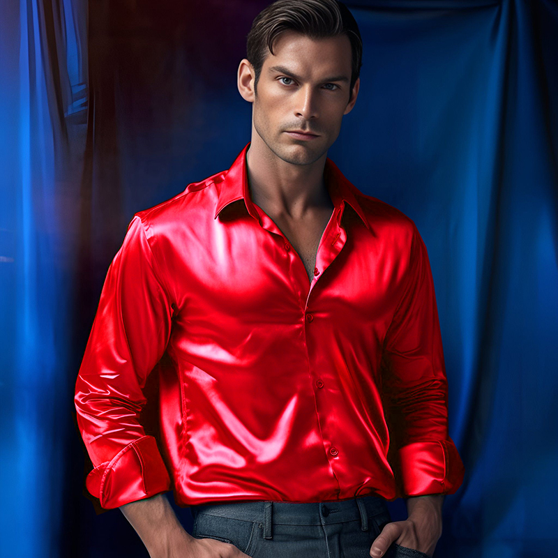 Pria Satin kemeja mewah mode s - Mens Satin Silk Dress Shirt ulasan dan harga