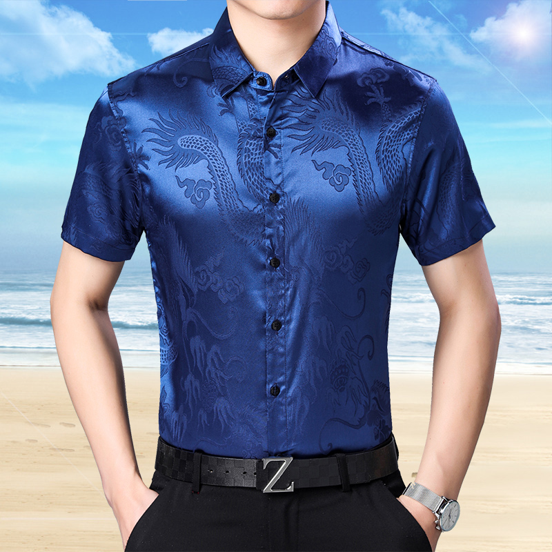 Pria Fashion Pola Sutra Musim  - Mens Satin Silk Dress Shirt ulasan dan harga