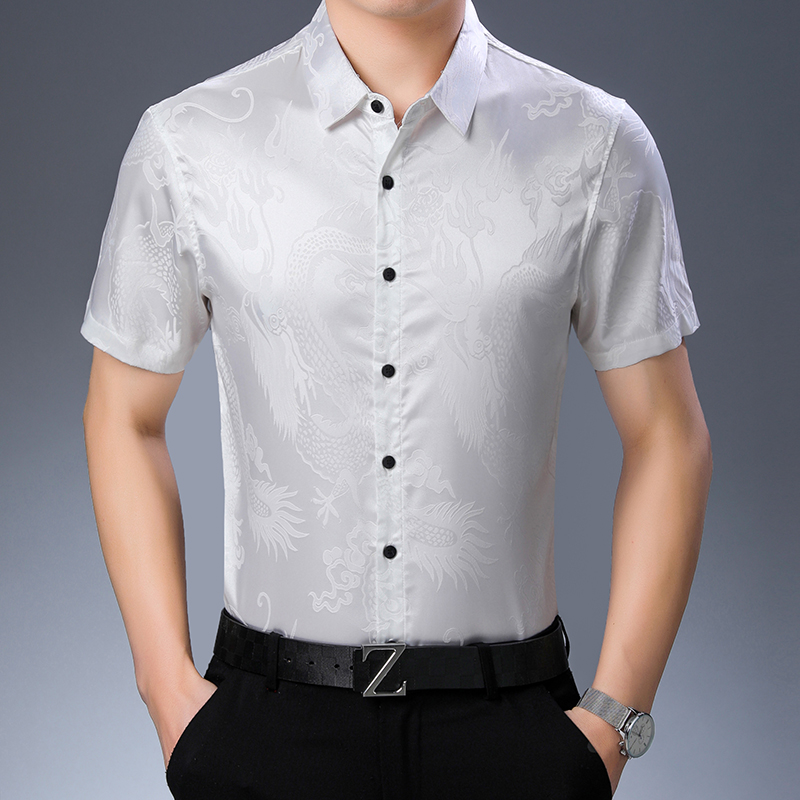 Pria Fashion Pola Sutra Musim  - Mens Satin Silk Dress Shirt ulasan dan harga